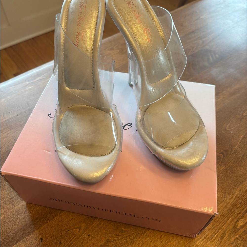 Nude Clear Platform Mule Heels - Picture 7 of 7